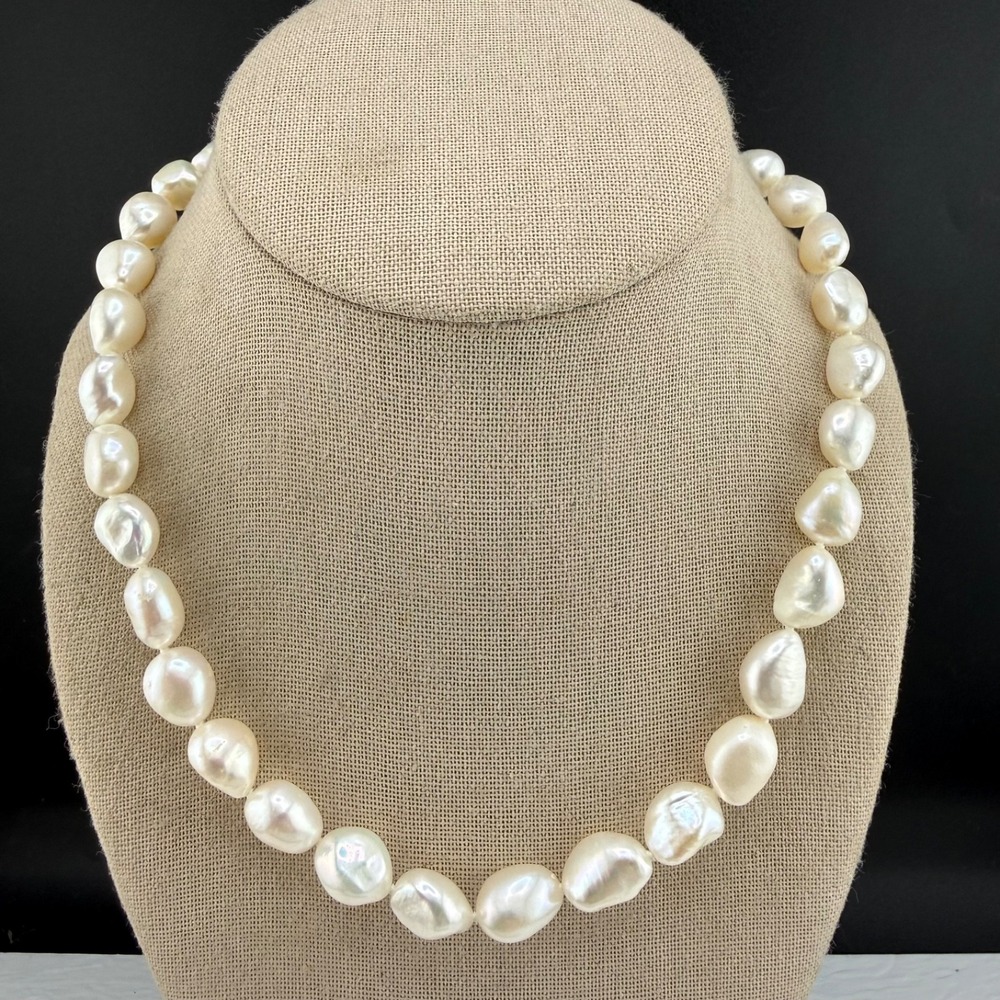 Honora Necklace White Beaded Pearl Luster Sterling Silver Clasp 18in